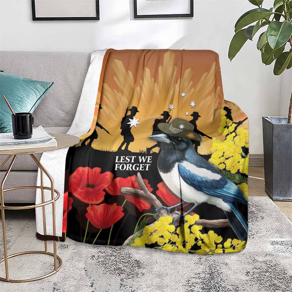 Australia Magpie ANZAC Day Blanket Rising Sun 25th April Poppy Golden Wattle - Aussie Hoodie