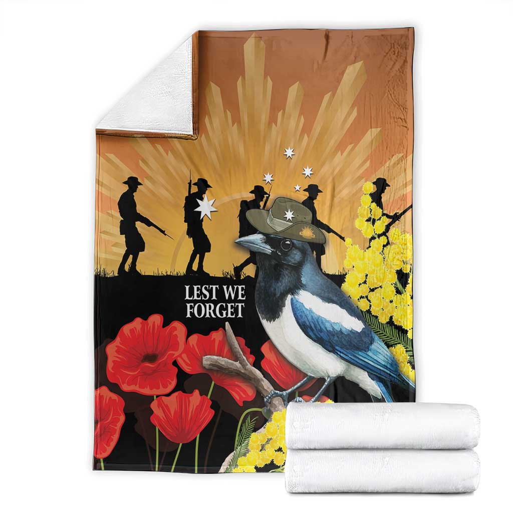 Australia Magpie ANZAC Day Blanket Rising Sun 25th April Poppy Golden Wattle - Aussie Hoodie