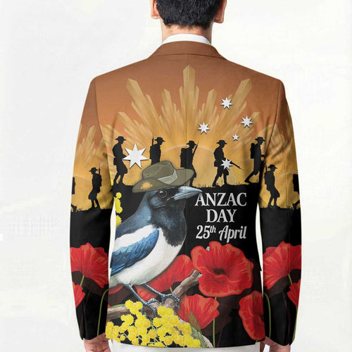Australia Magpie ANZAC Day Blazer Rising Sun 25th April Poppy Golden Wattle - Aussie Hoodie