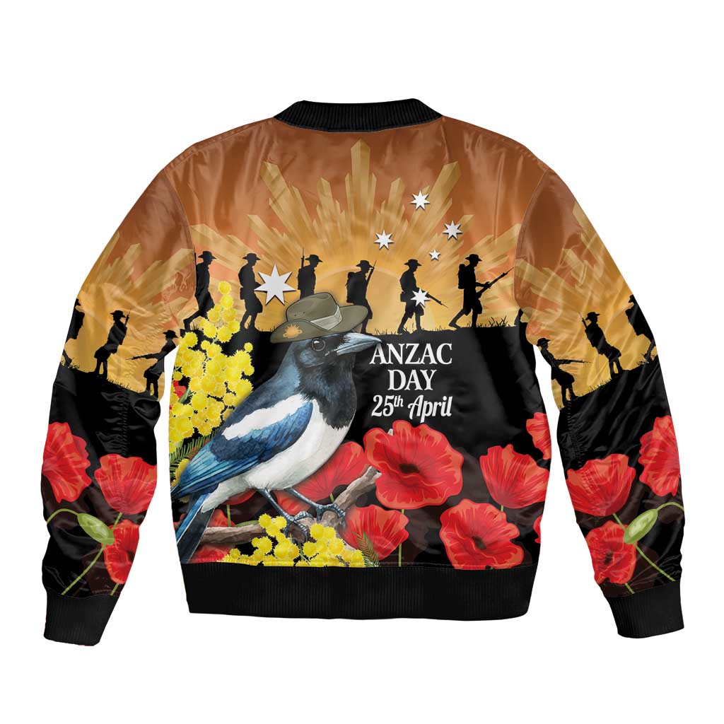 Australia Magpie ANZAC Day Bomber Jacket Rising Sun 25th April Poppy Golden Wattle - Aussie Hoodie