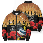 Australia Magpie ANZAC Day Bomber Puffer Jacket Rising Sun 25th April Poppy Golden Wattle - Aussie Hoodie