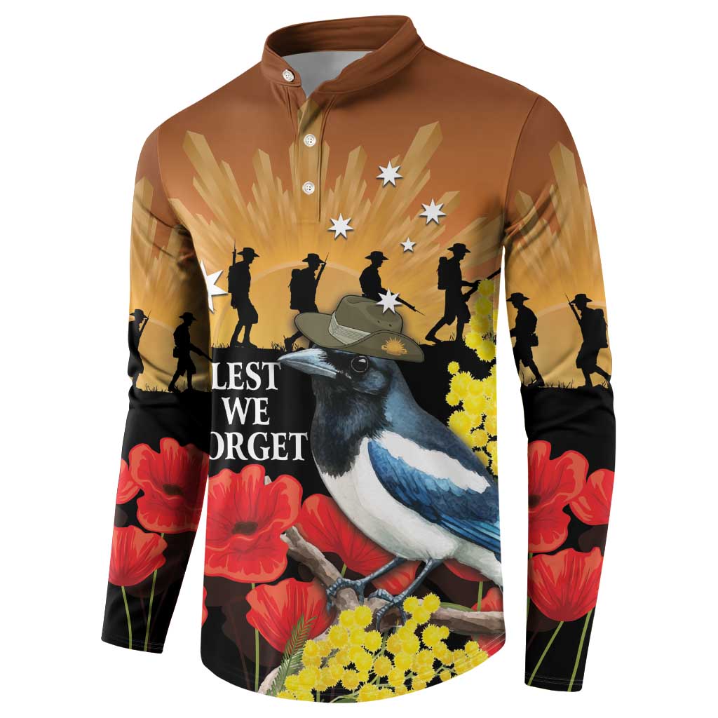 Australia Magpie ANZAC Day Button Sweatshirt Rising Sun 25th April Poppy Golden Wattle - Aussie Hoodie