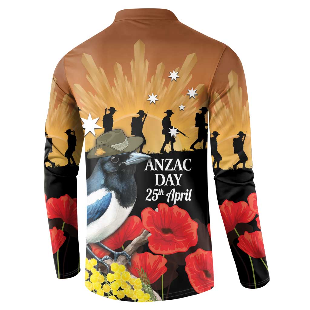 Australia Magpie ANZAC Day Button Sweatshirt Rising Sun 25th April Poppy Golden Wattle - Aussie Hoodie