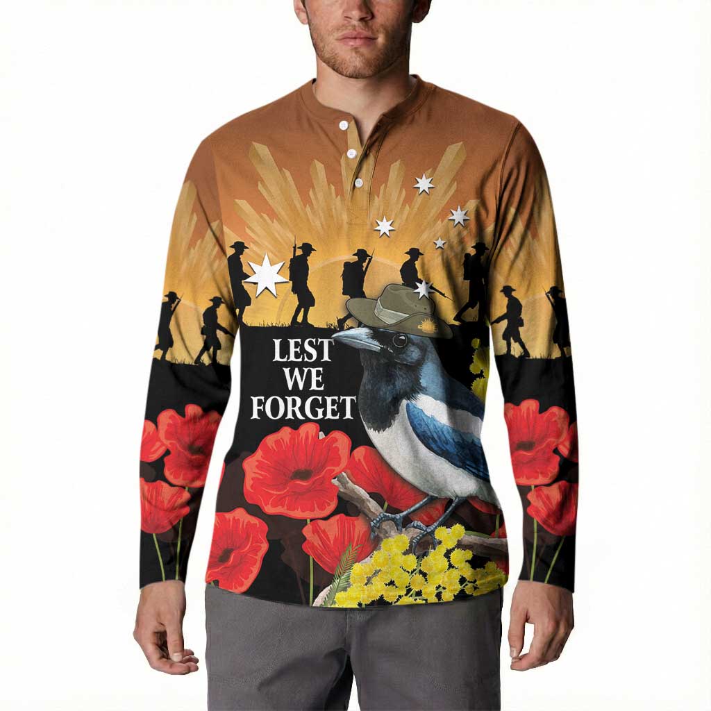 Australia Magpie ANZAC Day Button Sweatshirt Rising Sun 25th April Poppy Golden Wattle - Aussie Hoodie