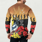 Australia Magpie ANZAC Day Button Sweatshirt Rising Sun 25th April Poppy Golden Wattle - Aussie Hoodie
