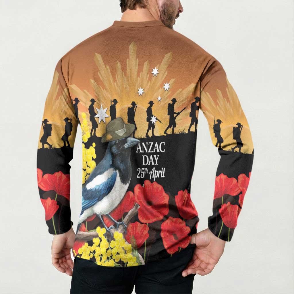 Australia Magpie ANZAC Day Button Sweatshirt Rising Sun 25th April Poppy Golden Wattle - Aussie Hoodie