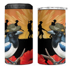 Australia Magpie ANZAC Day 4 in 1 Can Cooler Tumbler Rising Sun 25th April Poppy Golden Wattle - Aussie Hoodie