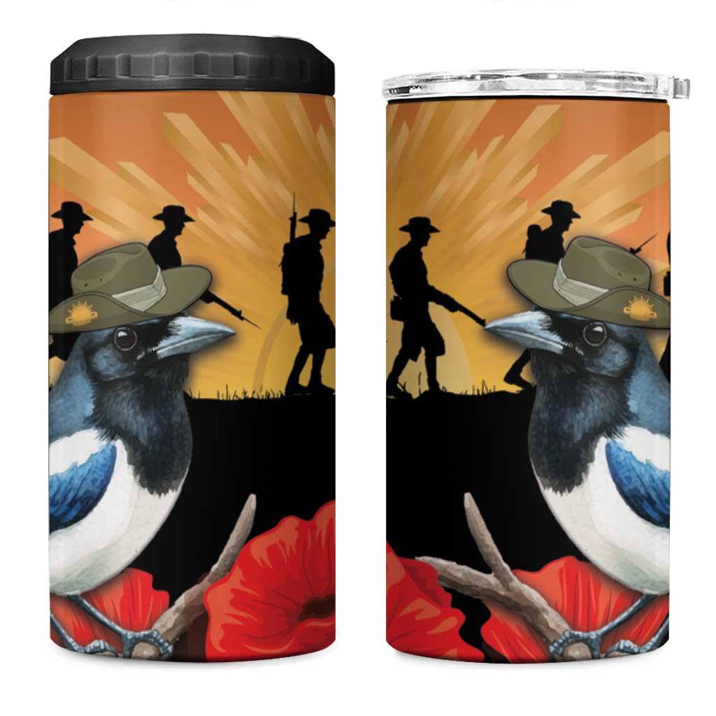 Australia Magpie ANZAC Day 4 in 1 Can Cooler Tumbler Rising Sun 25th April Poppy Golden Wattle - Aussie Hoodie