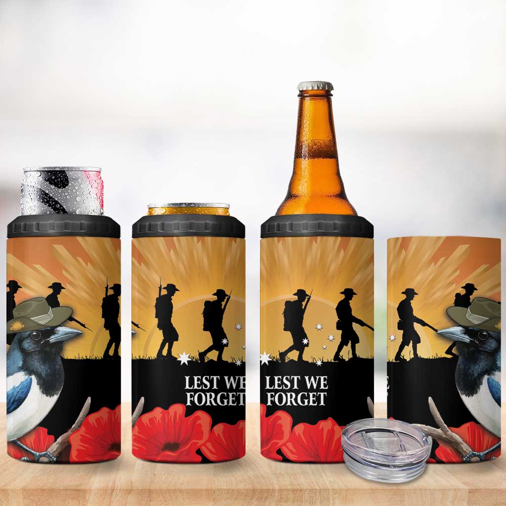 Australia Magpie ANZAC Day 4 in 1 Can Cooler Tumbler Rising Sun 25th April Poppy Golden Wattle - Aussie Hoodie