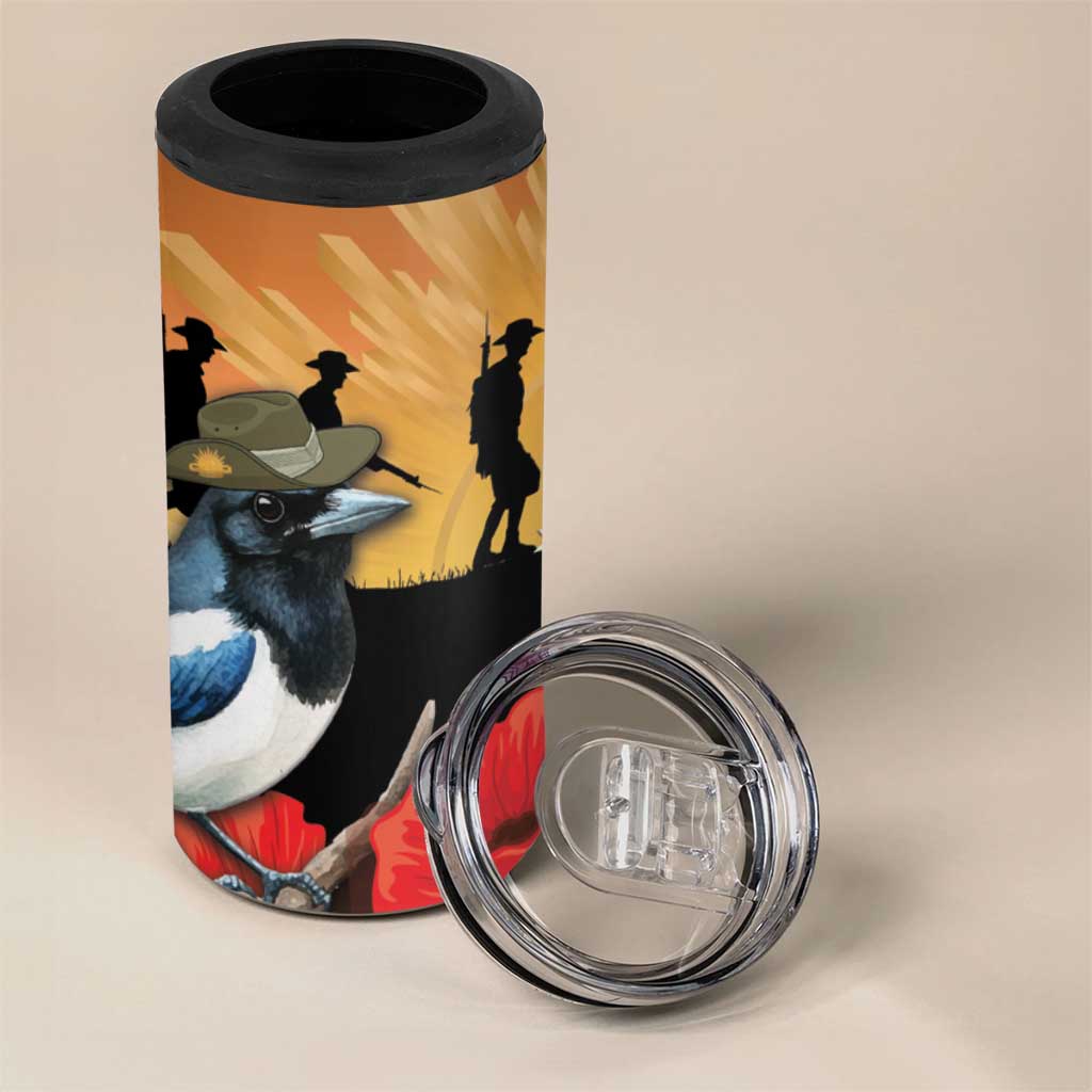 Australia Magpie ANZAC Day 4 in 1 Can Cooler Tumbler Rising Sun 25th April Poppy Golden Wattle - Aussie Hoodie