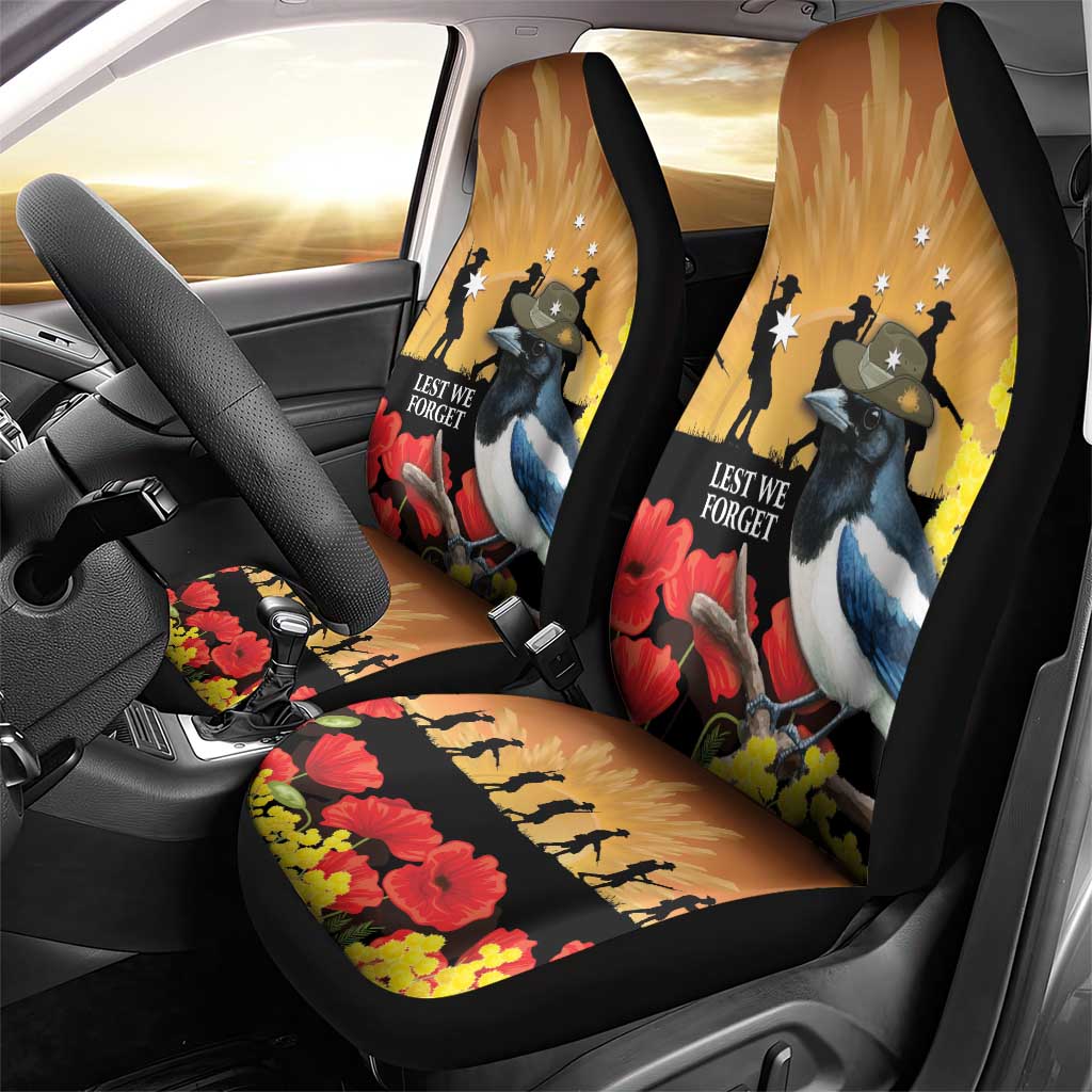 Australia Magpie ANZAC Day Car Seat Cover Rising Sun 25th April Poppy Golden Wattle - Aussie Hoodie