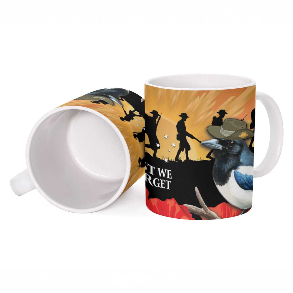 Australia Magpie ANZAC Day Ceramic Mug Rising Sun 25th April Poppy Golden Wattle - Aussie Hoodie