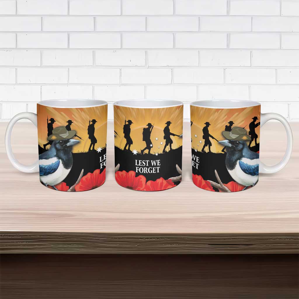 Australia Magpie ANZAC Day Ceramic Mug Rising Sun 25th April Poppy Golden Wattle - Aussie Hoodie