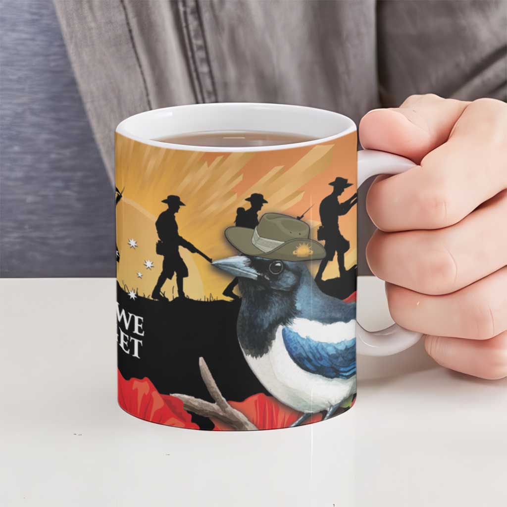 Australia Magpie ANZAC Day Ceramic Mug Rising Sun 25th April Poppy Golden Wattle - Aussie Hoodie