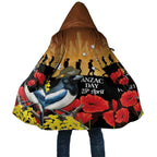 Australia Magpie ANZAC Day Cloak Rising Sun 25th April Poppy Golden Wattle - Aussie Hoodie