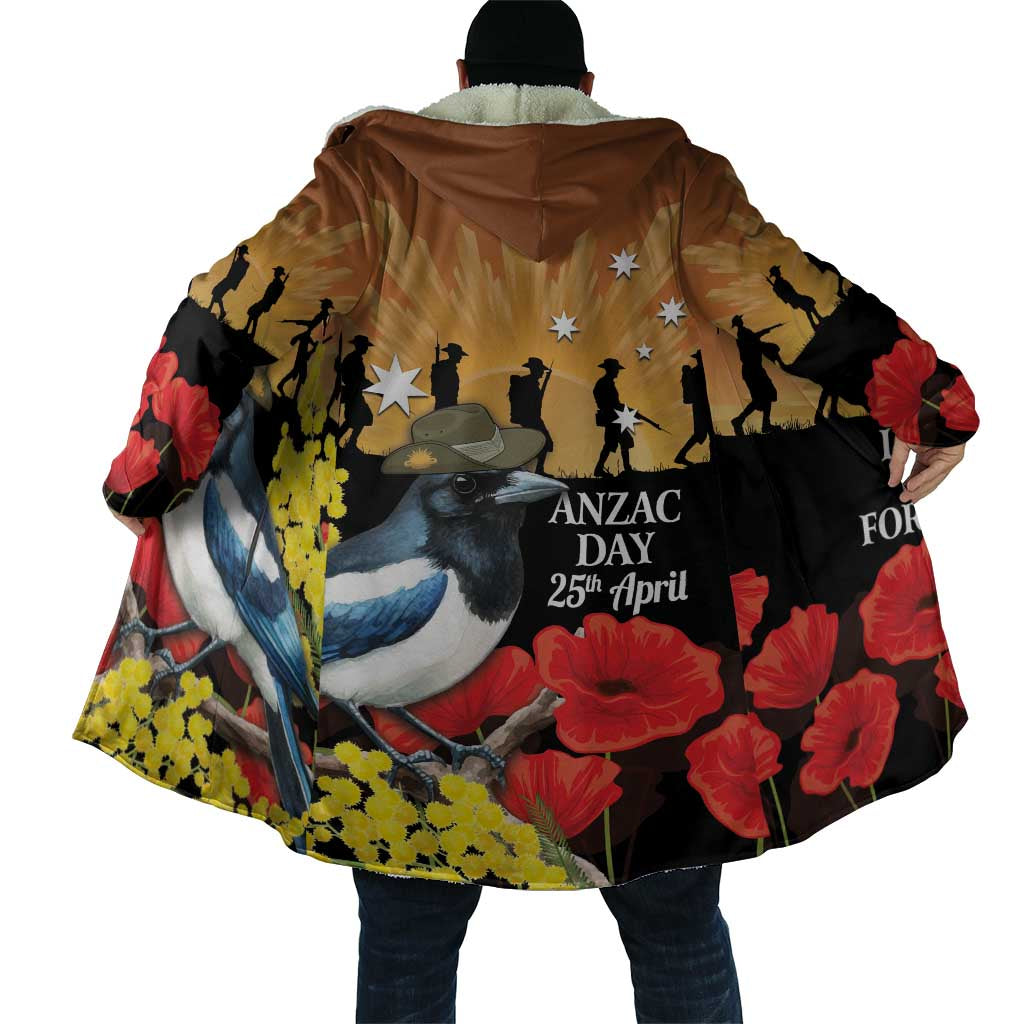 Australia Magpie ANZAC Day Cloak Rising Sun 25th April Poppy Golden Wattle - Aussie Hoodie