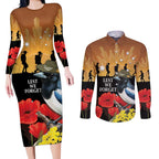 Australia Magpie ANZAC Day Couples Matching Long Sleeve Bodycon Dress and Long Sleeve Button Shirt Rising Sun 25th April Poppy Golden Wattle - Aussie Hoodie