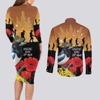 Australia Magpie ANZAC Day Couples Matching Long Sleeve Bodycon Dress and Long Sleeve Button Shirt Rising Sun 25th April Poppy Golden Wattle - Aussie Hoodie