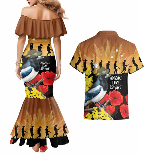 Australia Magpie ANZAC Day Couples Matching Mermaid Dress and Hawaiian Shirt Rising Sun 25th April Poppy Golden Wattle - Aussie Hoodie