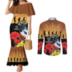 Australia Magpie ANZAC Day Couples Matching Mermaid Dress and Long Sleeve Button Shirt Rising Sun 25th April Poppy Golden Wattle - Aussie Hoodie