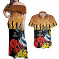 Australia Magpie ANZAC Day Couples Matching Off Shoulder Maxi Dress and Hawaiian Shirt Rising Sun 25th April Poppy Golden Wattle - Aussie Hoodie