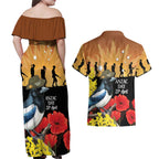 Australia Magpie ANZAC Day Couples Matching Off Shoulder Maxi Dress and Hawaiian Shirt Rising Sun 25th April Poppy Golden Wattle - Aussie Hoodie