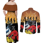 Australia Magpie ANZAC Day Couples Matching Off Shoulder Maxi Dress and Long Sleeve Button Shirt Rising Sun 25th April Poppy Golden Wattle - Aussie Hoodie