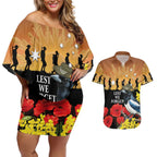 Australia Magpie ANZAC Day Couples Matching Off Shoulder Short Dress and Hawaiian Shirt Rising Sun 25th April Poppy Golden Wattle - Aussie Hoodie