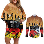 Australia Magpie ANZAC Day Couples Matching Off Shoulder Short Dress and Long Sleeve Button Shirt Rising Sun 25th April Poppy Golden Wattle - Aussie Hoodie