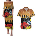 Australia Magpie ANZAC Day Couples Matching Puletasi and Hawaiian Shirt Rising Sun 25th April Poppy Golden Wattle - Aussie Hoodie