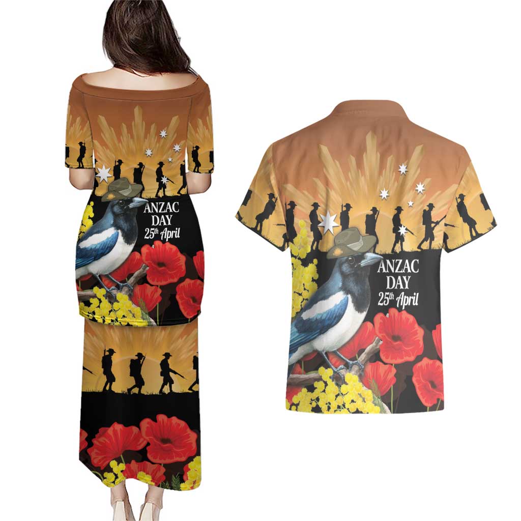 Australia Magpie ANZAC Day Couples Matching Puletasi and Hawaiian Shirt Rising Sun 25th April Poppy Golden Wattle - Aussie Hoodie