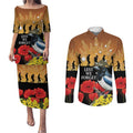 Australia Magpie ANZAC Day Couples Matching Puletasi and Long Sleeve Button Shirt Rising Sun 25th April Poppy Golden Wattle - Aussie Hoodie