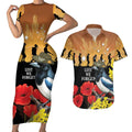 Australia Magpie ANZAC Day Couples Matching Short Sleeve Bodycon Dress and Hawaiian Shirt Rising Sun 25th April Poppy Golden Wattle - Aussie Hoodie