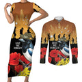 Australia Magpie ANZAC Day Couples Matching Short Sleeve Bodycon Dress and Long Sleeve Button Shirt Rising Sun 25th April Poppy Golden Wattle - Aussie Hoodie