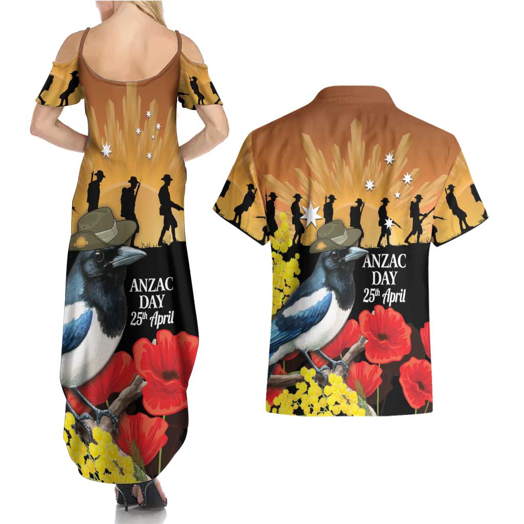 Australia Magpie ANZAC Day Couples Matching Summer Maxi Dress and Hawaiian Shirt Rising Sun 25th April Poppy Golden Wattle - Aussie Hoodie