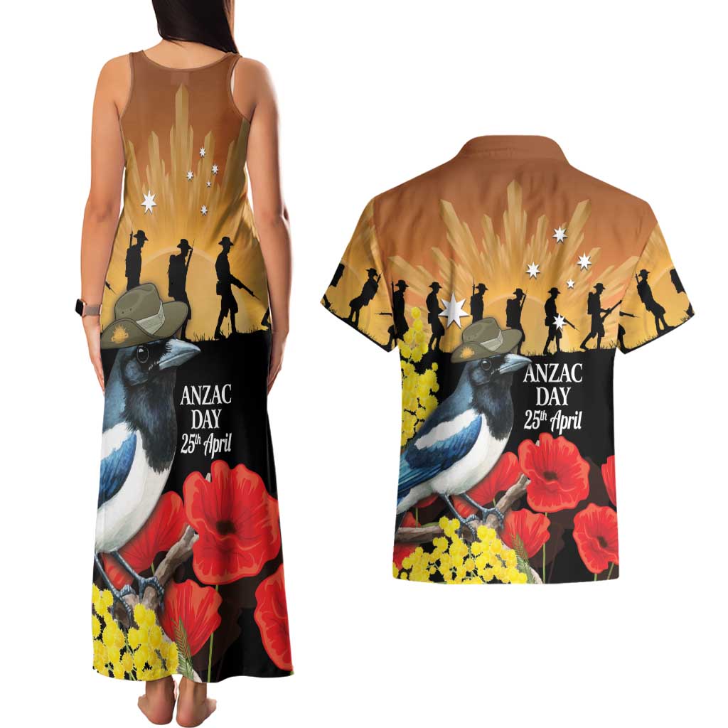 Australia Magpie ANZAC Day Couples Matching Tank Maxi Dress and Hawaiian Shirt Rising Sun 25th April Poppy Golden Wattle - Aussie Hoodie