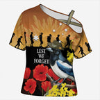 Australia Magpie ANZAC Day Cross Shoulder Shirt Rising Sun 25th April Poppy Golden Wattle - Aussie Hoodie