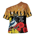 Australia Magpie ANZAC Day Cross Shoulder Shirt Rising Sun 25th April Poppy Golden Wattle - Aussie Hoodie