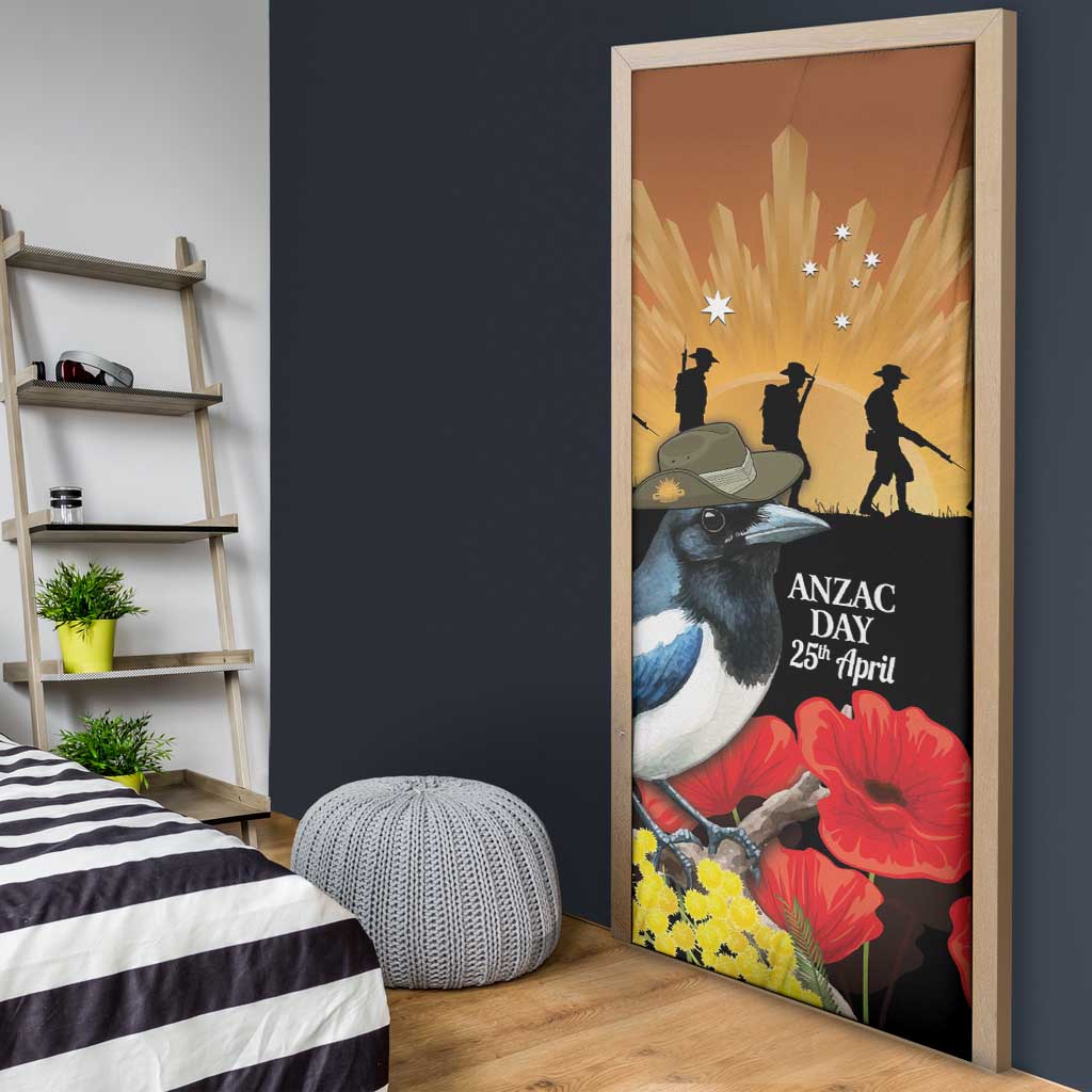 Australia Magpie ANZAC Day Door Cover Rising Sun 25th April Poppy Golden Wattle - Aussie Hoodie