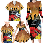 Australia Magpie ANZAC Day Family Matching Long Sleeve Bodycon Dress and Hawaiian Shirt Rising Sun 25th April Poppy Golden Wattle