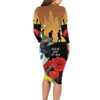Australia Magpie ANZAC Day Family Matching Long Sleeve Bodycon Dress and Hawaiian Shirt Rising Sun 25th April Poppy Golden Wattle