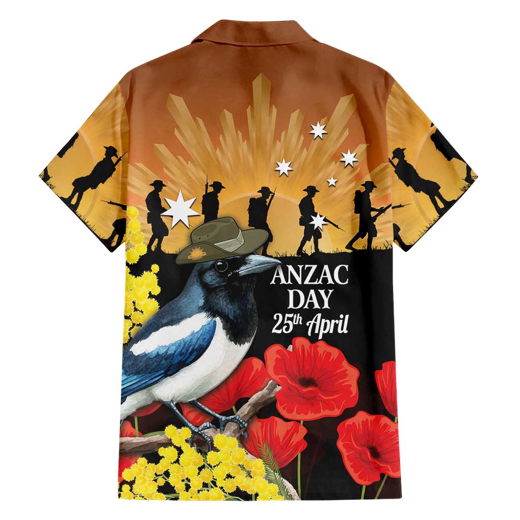 Australia Magpie ANZAC Day Family Matching Mermaid Dress and Hawaiian Shirt Rising Sun 25th April Poppy Golden Wattle