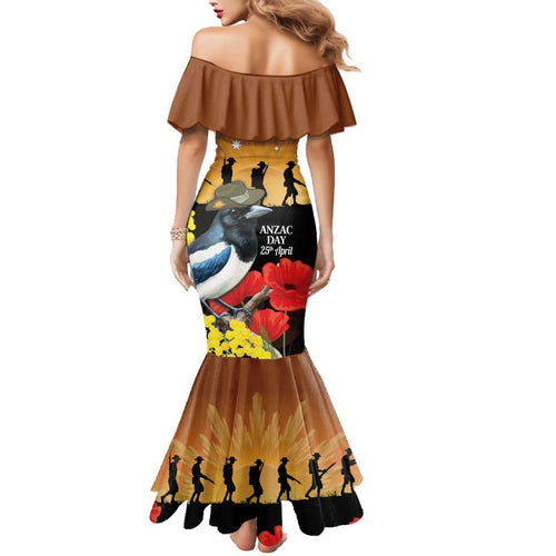 Australia Magpie ANZAC Day Family Matching Mermaid Dress and Hawaiian Shirt Rising Sun 25th April Poppy Golden Wattle