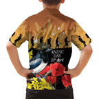 Australia Magpie ANZAC Day Family Matching Off The Shoulder Long Sleeve Dress and Hawaiian Shirt Rising Sun 25th April Poppy Golden Wattle