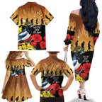Australia Magpie ANZAC Day Family Matching Off The Shoulder Long Sleeve Dress and Hawaiian Shirt Rising Sun 25th April Poppy Golden Wattle