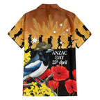Australia Magpie ANZAC Day Family Matching Off Shoulder Maxi Dress and Hawaiian Shirt Rising Sun 25th April Poppy Golden Wattle