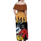 Australia Magpie ANZAC Day Family Matching Off Shoulder Maxi Dress and Hawaiian Shirt Rising Sun 25th April Poppy Golden Wattle