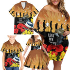 Australia Magpie ANZAC Day Family Matching Off Shoulder Short Dress and Hawaiian Shirt Rising Sun 25th April Poppy Golden Wattle