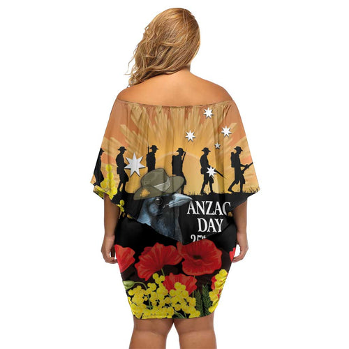 Australia Magpie ANZAC Day Family Matching Off Shoulder Short Dress and Hawaiian Shirt Rising Sun 25th April Poppy Golden Wattle