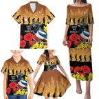 Australia Magpie ANZAC Day Family Matching Puletasi and Hawaiian Shirt Rising Sun 25th April Poppy Golden Wattle